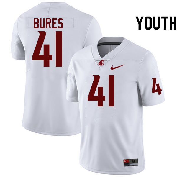 Youth #41 Sean Bures Washington State Cougars College Football Jerseys Stitched-White